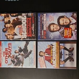 Will Ferrel Movies. Old School, Step Brothers, The Other Guys & Anchorman.